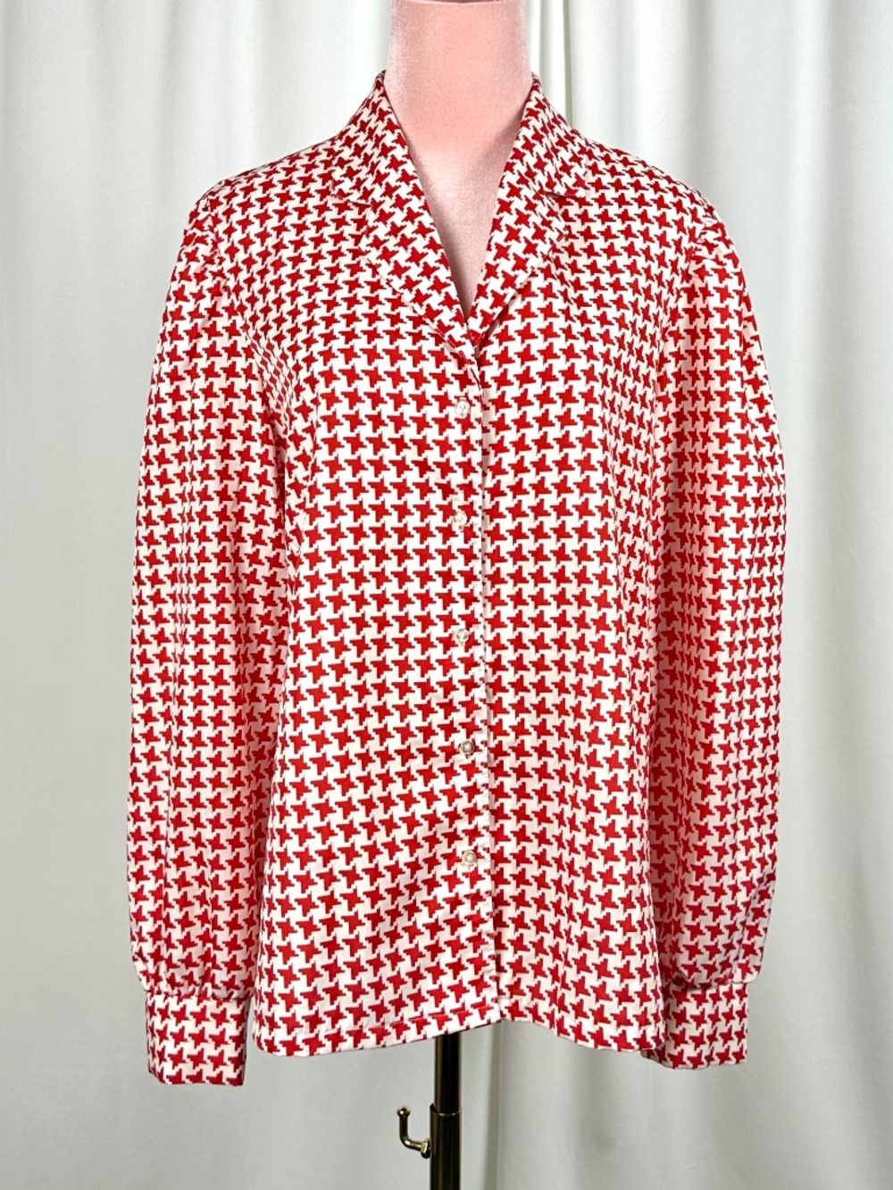 Vintage Judy Bond Red Houndstooth Mod Blouse